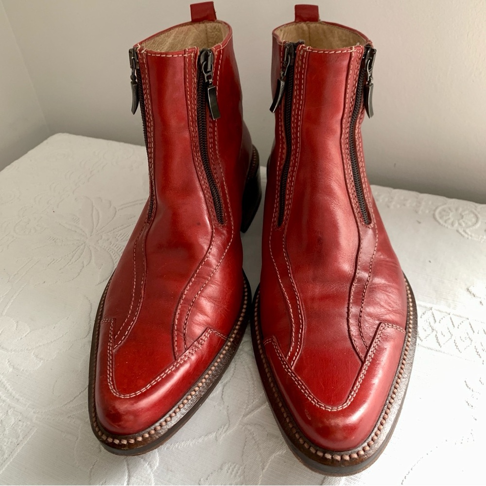 Men’s Red Leather Ankle Boots Italy Mystery Maker